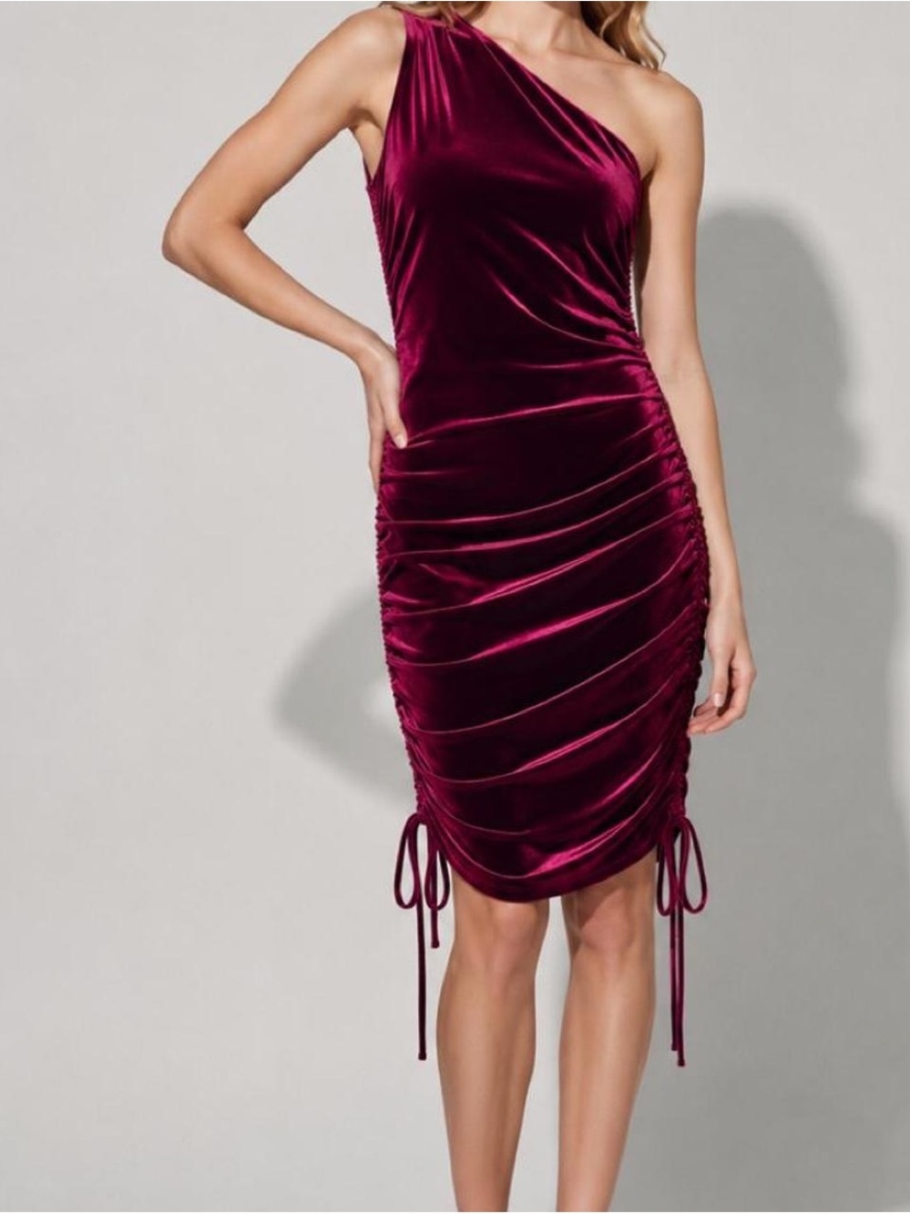 House of Harlow 1960 Crimson Velvet One Shoulder Ruched Dress NWT S